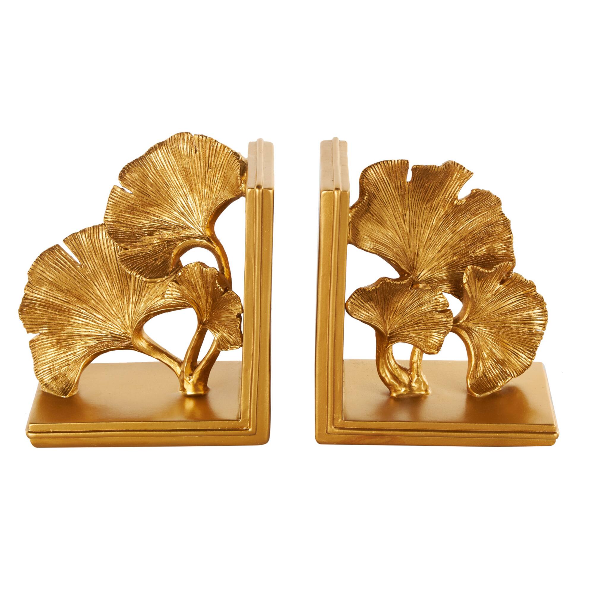 7.5" Gold Polystone Tree Ginkgo Decorative Bookends, 2ct.